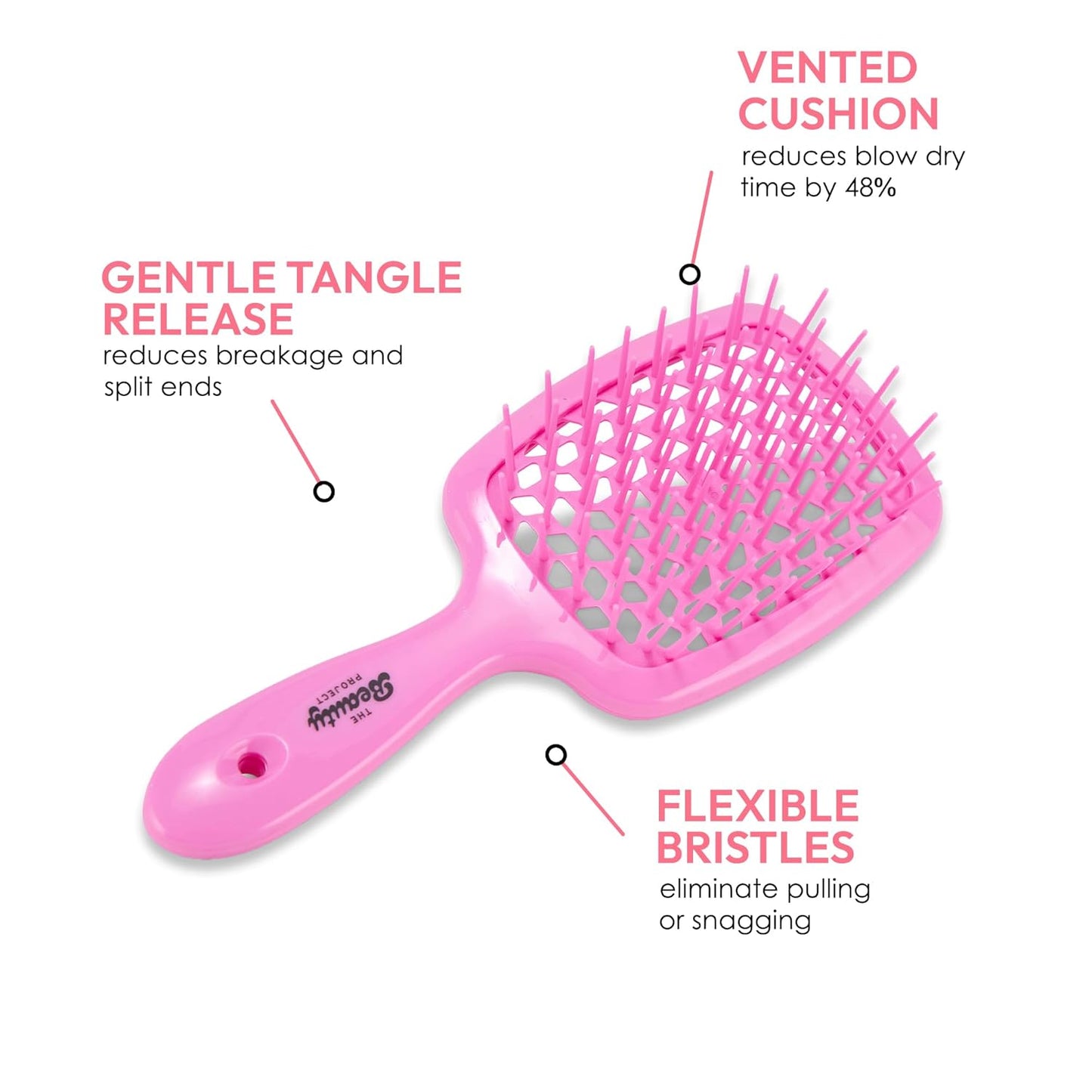Detangling Brush for All Wet or Dry Hair Types - Pain-Free Brushing, Vented Hair Brush - Lightweight Handle with Extreme Flex to Contour to Scalp (Persian Pink)