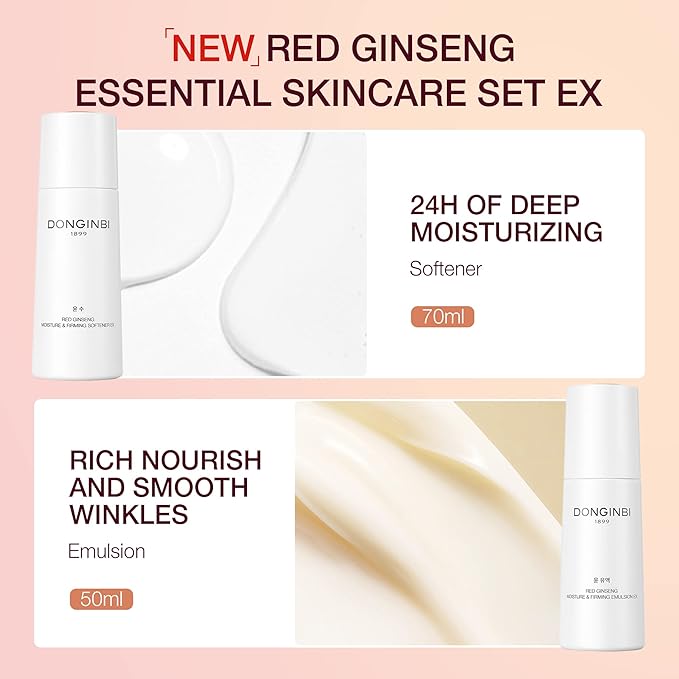 Donginbi Red Ginseng Essential Skin Care Set - Firming & Skin Barrier Repair Moisturizer, Hydrating Toner, Korean Red Ginseng Essence, Pore Cleaner, Korean Skin Care Gifts for Women