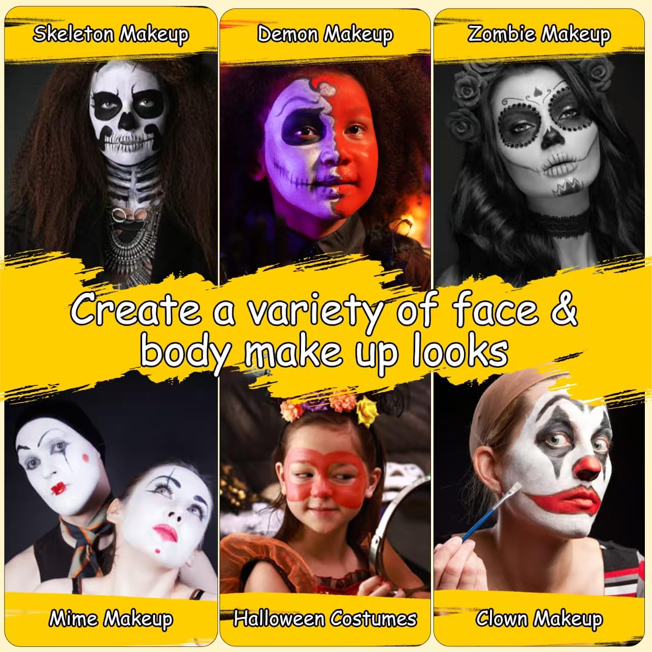 Halloween Makeup Kit, White + Black + Red Face Painting Kit for Adults 60g(2.1 oz), Body Paint Kit with Brushs for Halloween Makeup, Party, Cosplay, Theater