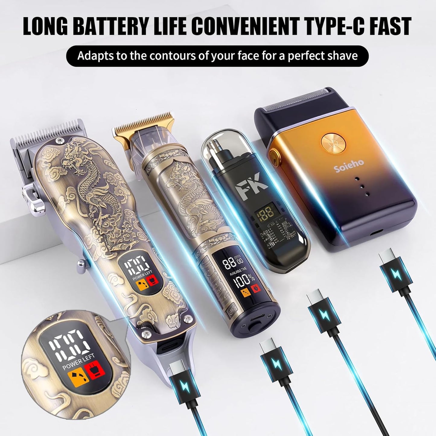 Hair Clipper for Men Set Cordless Electric Hair Clipper T-Shaped Beard Trimmer Nose Hair Trimmer Electric Shaver Professional Haircutting and Beauty Kit