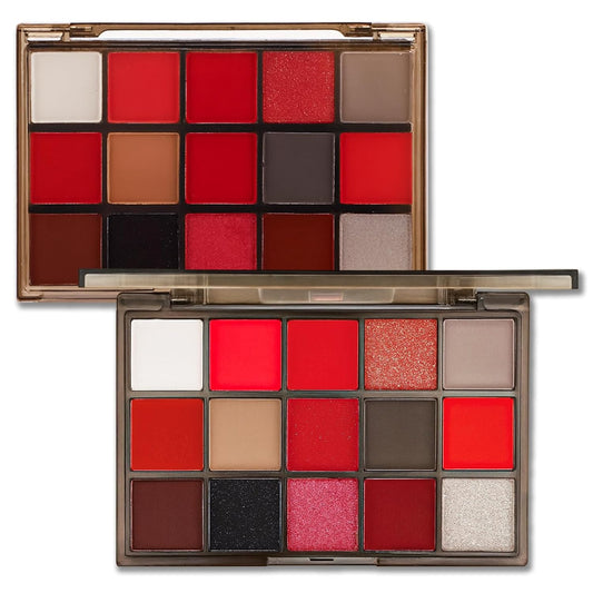 Erinde Red Eyeshadow Palette, 15 Colors Burgundy Gray Silver Eye Shadow Pallet, Matte, Shimmer, Glitter & Metallic, Highly Pigmented Blendable Makeup Kit for Halloween Costume, Cosplay & Party Looks