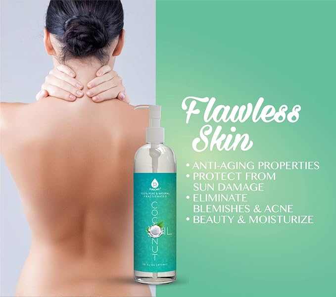Pursonic Pure Unscented Fractionated Coconut Oil - 8 Oz Multipurpose Oil for Skin, Hair, Body Massage & Makeup Removal - Carrier Oil for Essential Oils and Aromatherapy