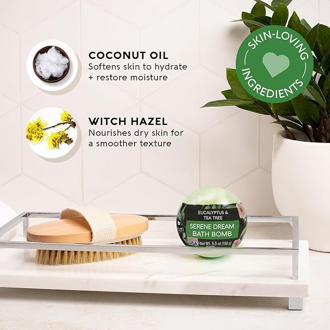 Nature's Beauty Eucalyptus & Tea Tree Bath Bomb Multi-Pack- Natural Hand Crafted, Non-Staining, Luxury Fizzy Spa Bomb, Sooth + Restore Skin, Made w/Coconut Oil & Witch Hazel, 5.5oz (4 Pack)