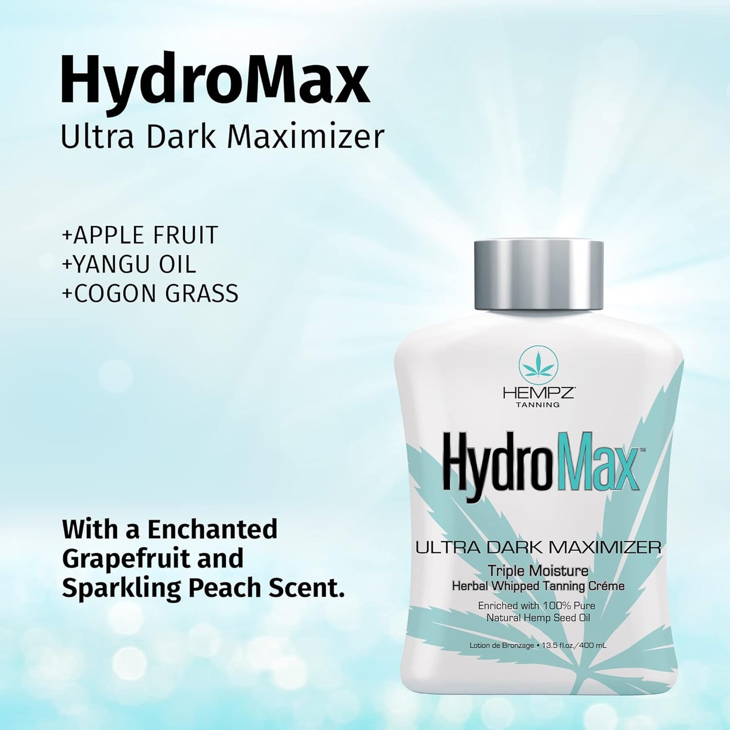 HEMPZ Hydromax Maximizer - Herbal Moisturizing Self Tanning Lotion for Tanning Beds, Beach, Sun 13.5 Fl OZ