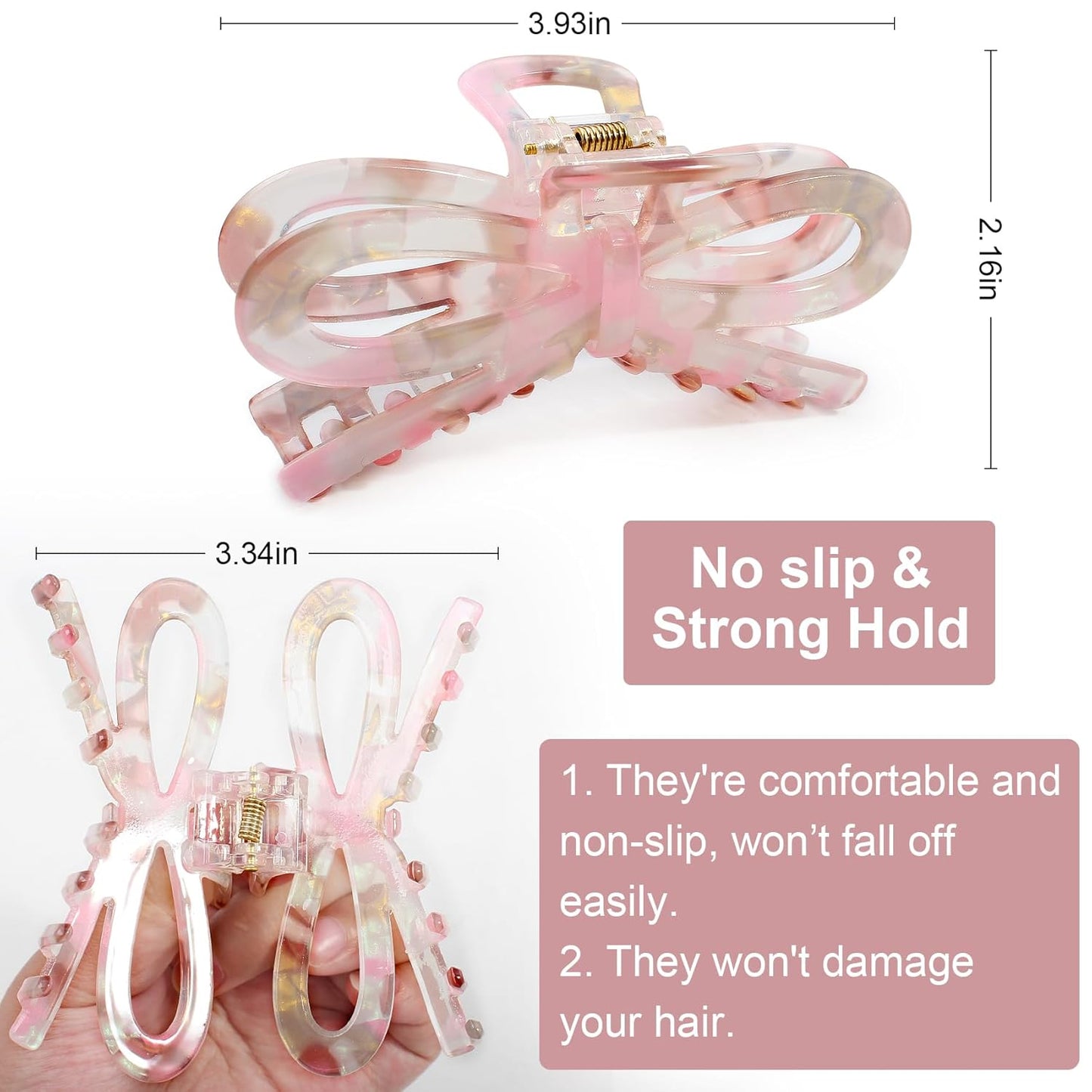 Jayongnee 3 PCS Bow Hair Claw Clips for Women - Non-Slip Hair Clamps for Thin or Thick Hair - Cute Butterfly Hair Accessories for Women Girls - Elegant Hair Styling Accessories (bow 1, large)