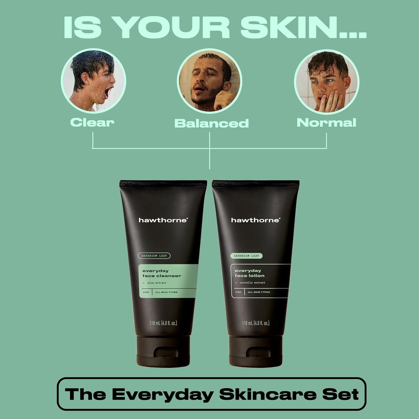 Hawthorne Everyday Men’s Skin Care Kit. Men’s Facial Care Kit with Face Wash Cleanser and Face Moisturizer Daily Face Routine For Men. Natural, Non-Toxic, Paraben Free, Phthalate Free. 4 Fl. Oz. Each.