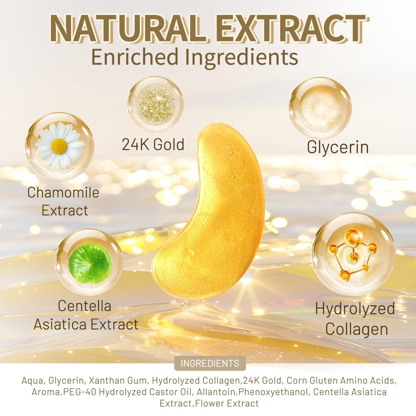 24k Gold Under Eye Patches - 30 pair Eye Mask Pure Gold Anti-Aging Collagen Hyaluronic Acid Under Eye Mask for Dark Circles, Puffiness & Wrinkles Refresh Your Skin