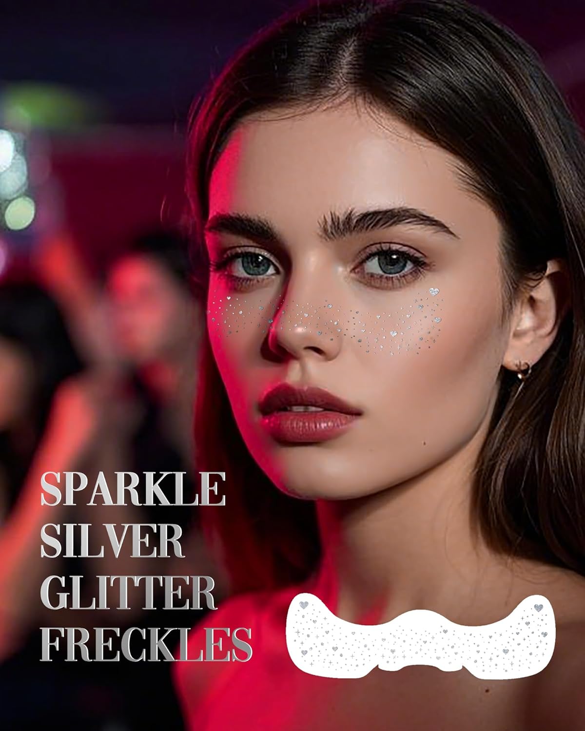 Face Sparkles, Heart Face Glitter for Kids Women Girls, Summer Waterproof Glow Up Singer Concerts Festival Rave Accessories (Silver -Hearted)