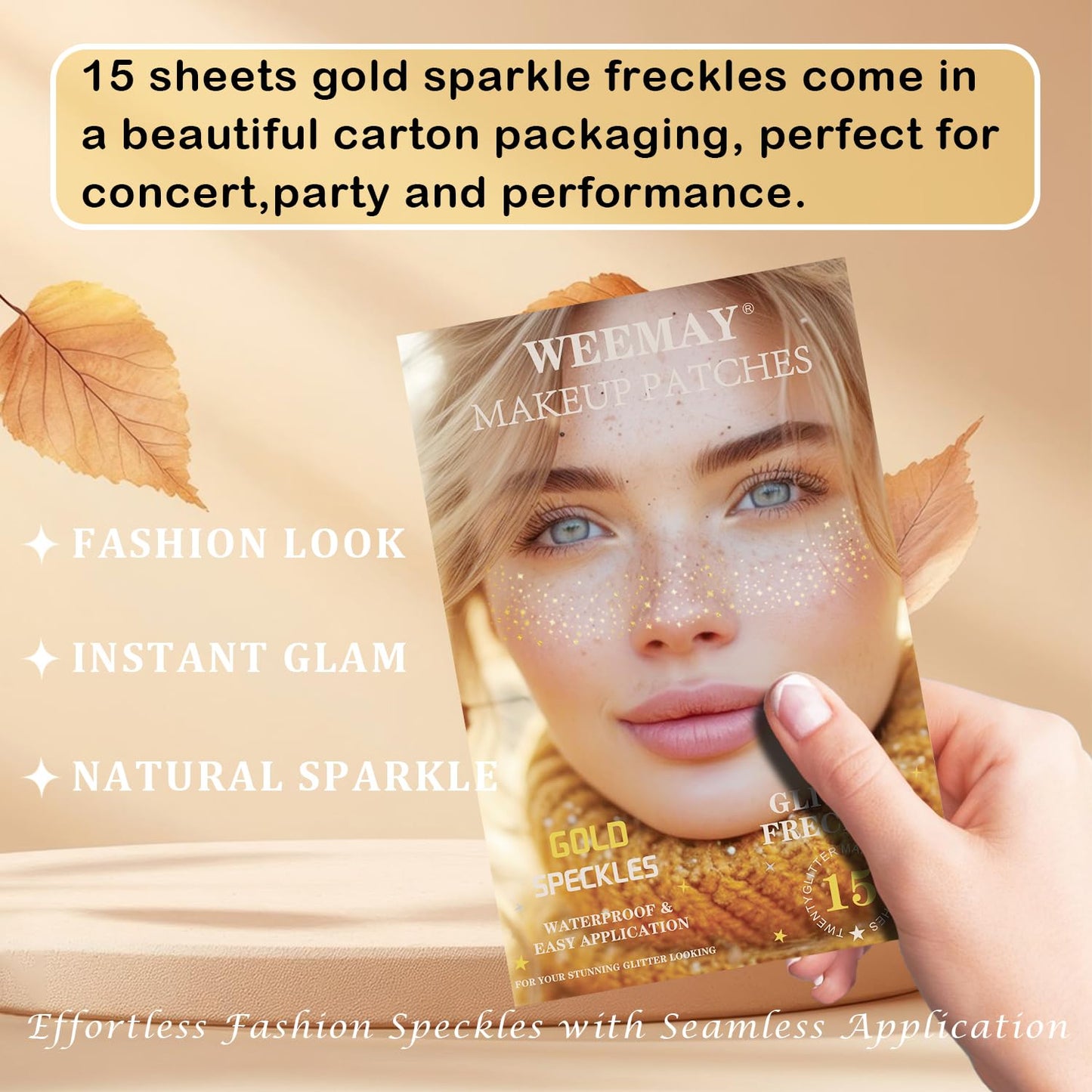 15 Pcs Gold Glitter Freckles Face Tattoo, Gold glitter Freckles Makeup Patches, Waterproof Sparkle Freckles, Glitter Freckles Temporary Face Tattoos for Women