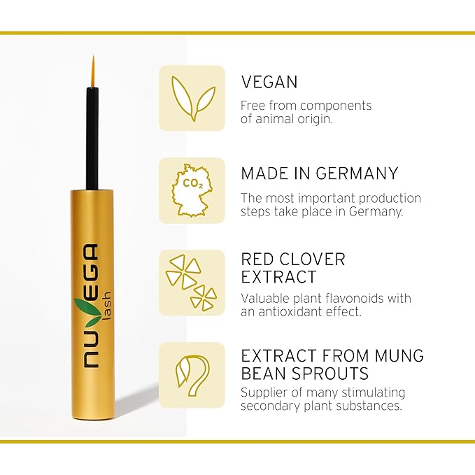 Nuvega Lash - Vegan Eyelash Serum & Eyebrow Serum for Long Eyelashes in just 4-6 Weeks I Lash Serum I Eyelash Growth Serum I Made in Germany I 3ml