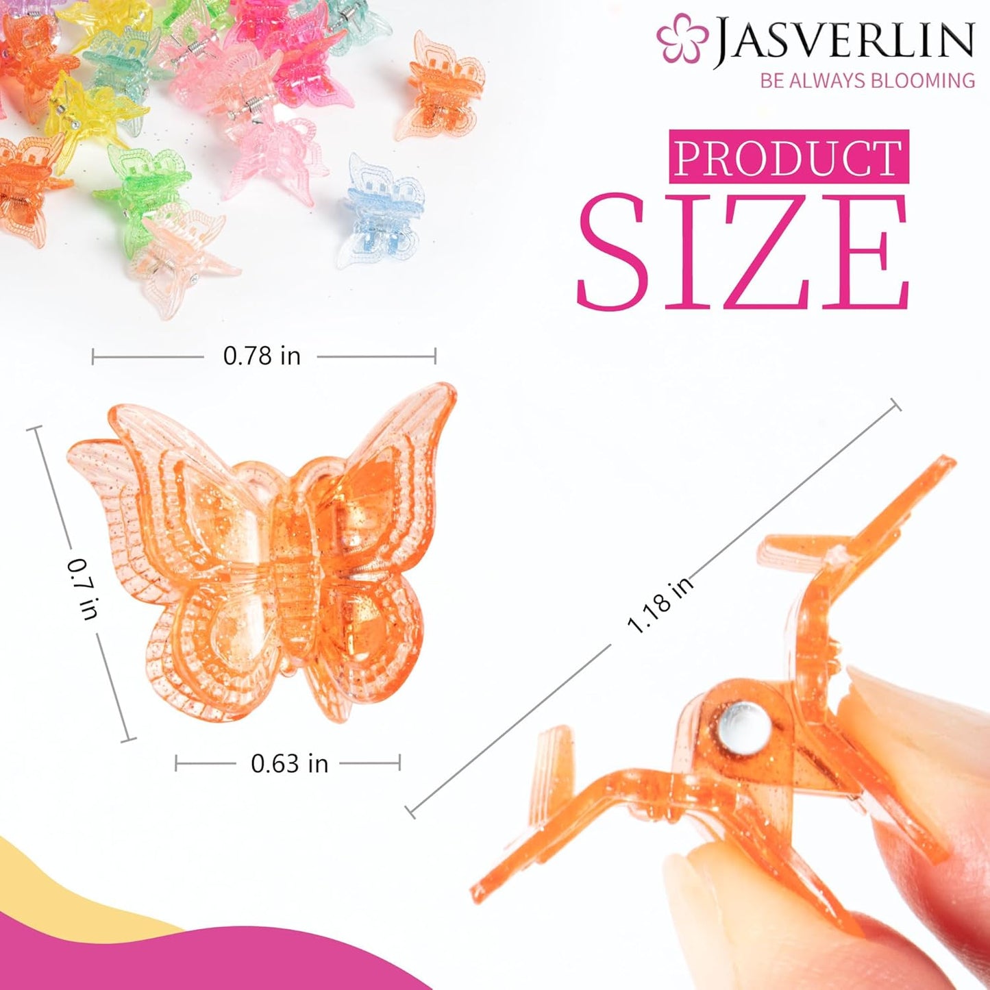 Mini Butterfly Hair Clips, Little Girls Y2k Accessories for Toddler Kids, Cute Tiny Claw Clips for Women Festival Sparkly 90s Outfits 10 Rainbow Colors 50 Pcs (Glitter)