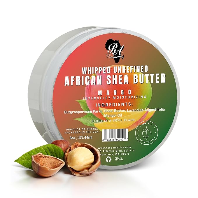 RA COSMETICS Whipped Shea Butter Mango - 6oz | 100% Pure and Natural African Shea Butter for Men & Women - Ultimate Handcrafted Moisturizer with Essential Vitamins for Radiant Skin & Luscious Hair