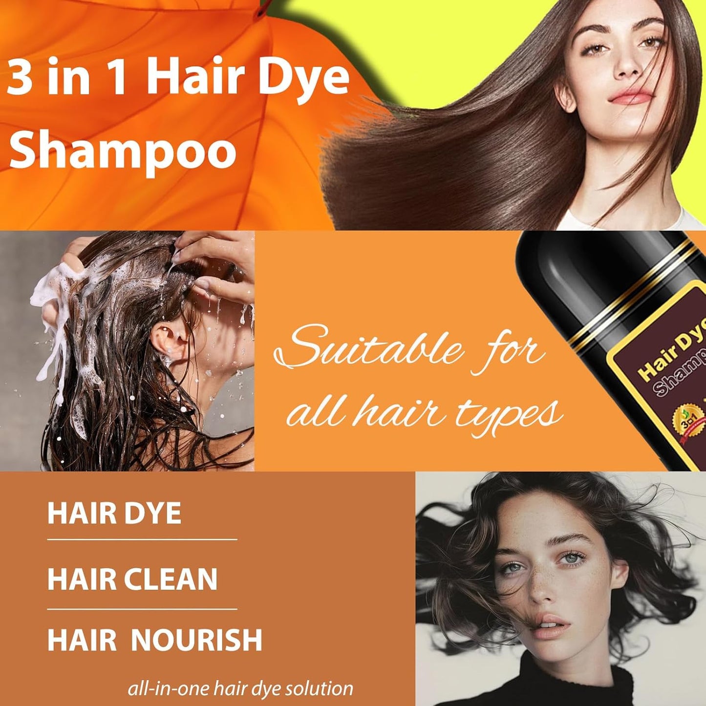 Hair Dye Shampoo 3 in 1, Long-Lasting Gray Hair Coverage, Hair Color Shampoo with Herbal Ingredients, Easy Application Shampoo Para Canas for Women Men 16.9 Fl Oz (Dark Red Wine)