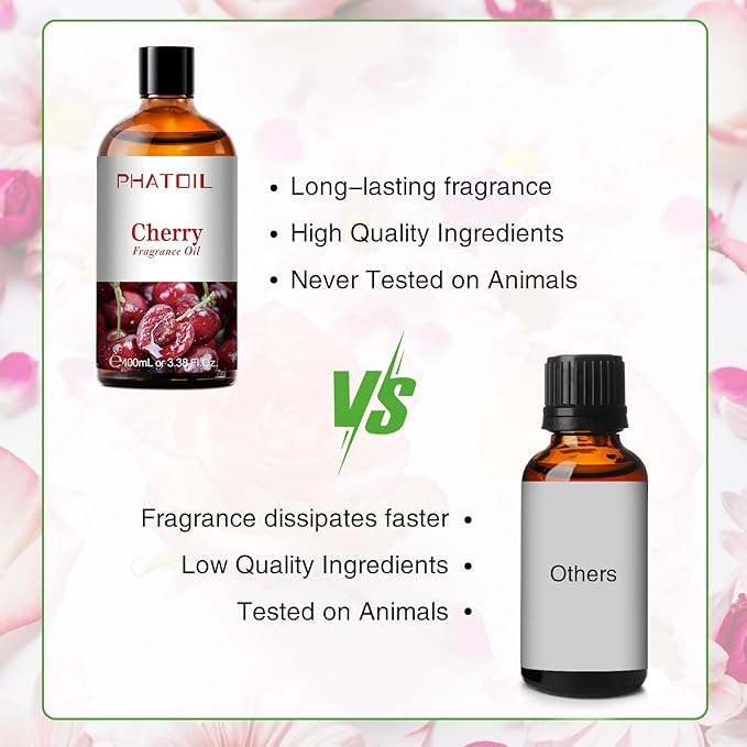 3.38FL.OZ Cherry Fragrance Oils for Aromatherapy, Essential Oils for Diffusers for Home, Perfect for Diffuser, Yoga, Skin Care, DIY Candle and Soap Making - 100ml