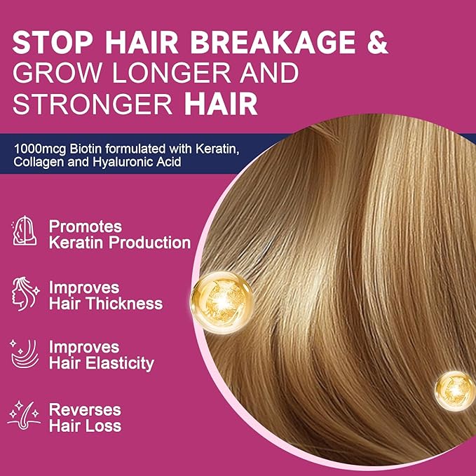 Biotin Gummies for Hair Skin and Nails -Hair Vitamins with Biotin, Zinc, Vitamin A, B6, B12, D3 & More - Support Healthy Skin, Hair Growth, Stronger Nails for Women and Men - 90 Blueberry Gummies