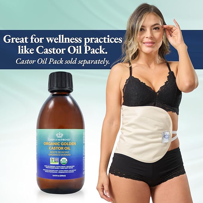 QUEEN OF THE THRONES Organic Golden Castor Oil | 100% Pure for Hair, Skin, Nails, Brows & Lashes | Hexane-Free | USDA Certified [8.4oz (250ml)]