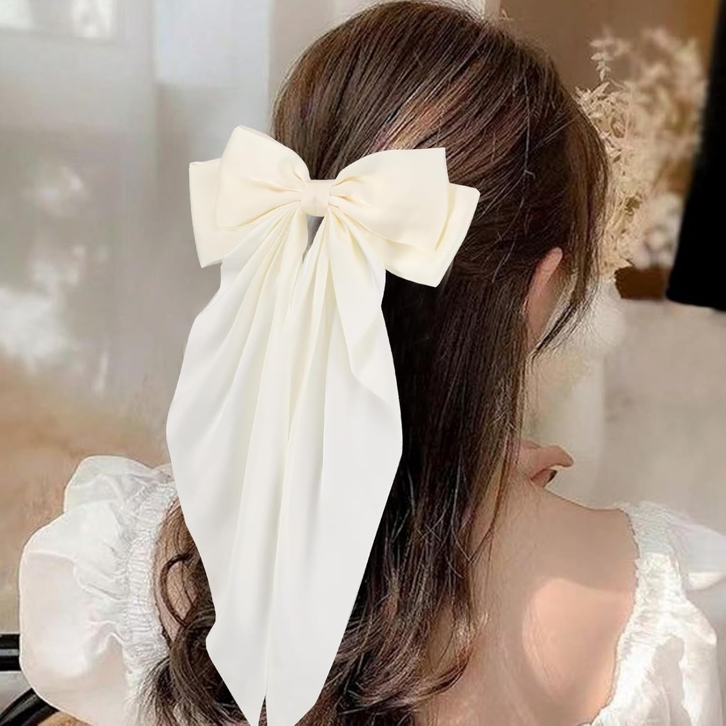 6 PCS Hair Bows for Women, Big Bow Hair Clips for Girls, Silky Satin Hair Bow Clips Oversized, Large Cute Aesthetic Hair Accessories Christmas Gifts Holiday Green Color