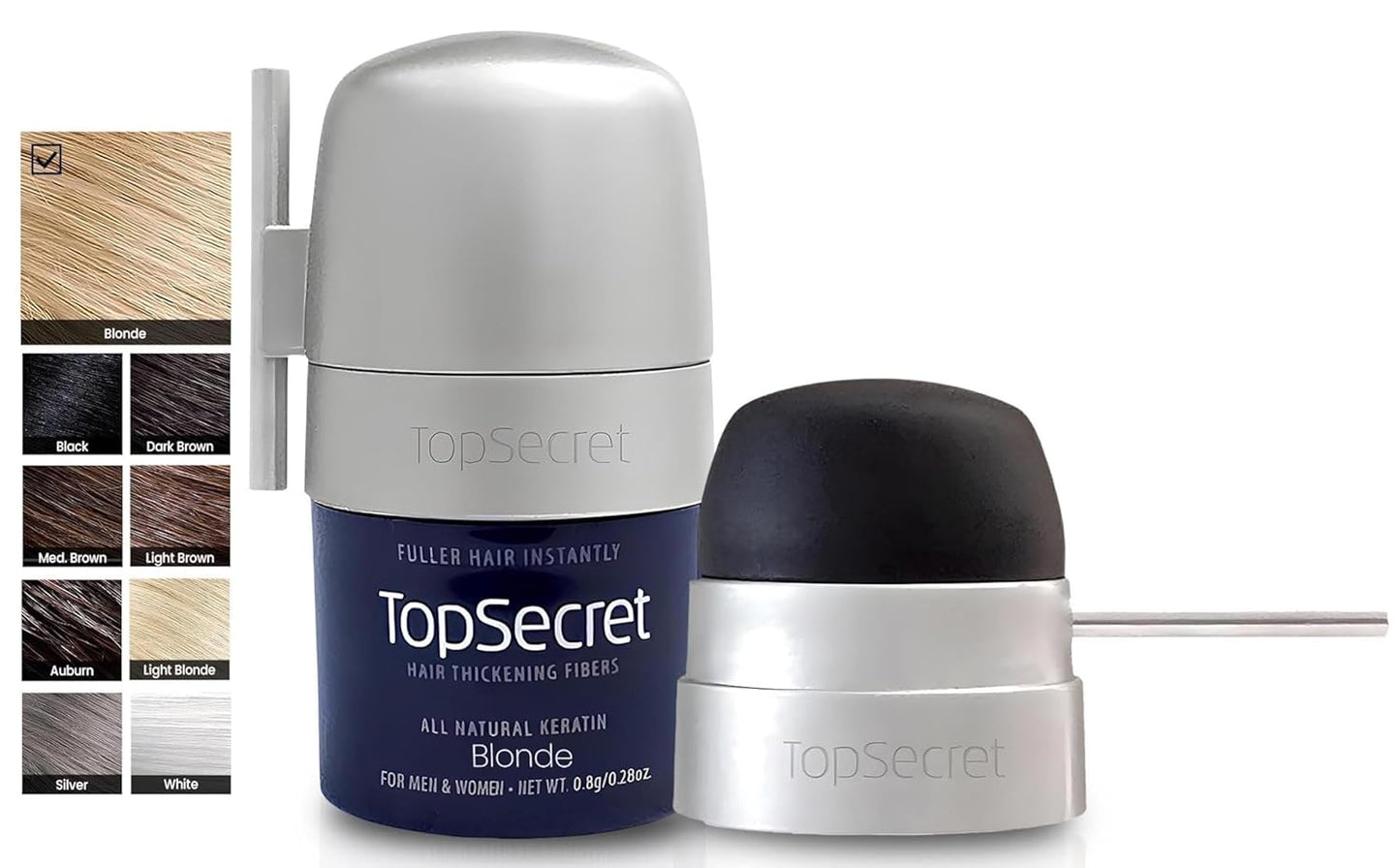Top Secret Hair Thickening Building Fibers Applicator Included - Undetectable & Natural Hair Filler for Men & Women - Instantly Fill In Fine Thinning Hair - Weather & Sweat Resistant (Blonde, Travel)