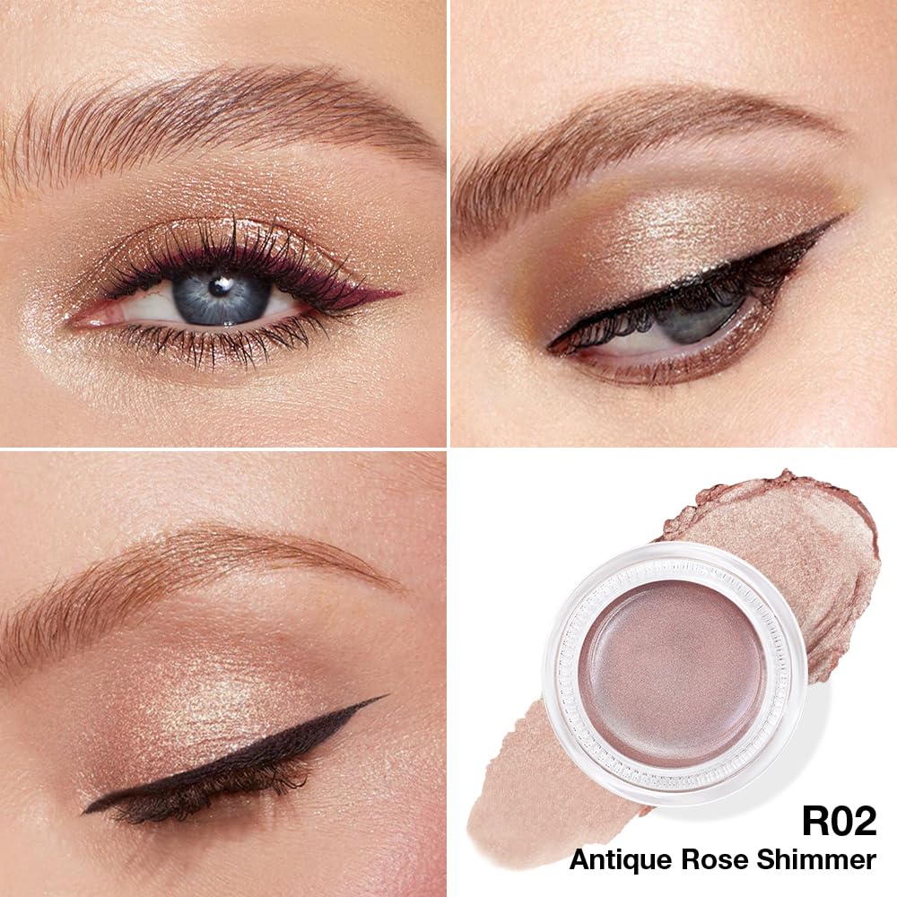 Cream Glitter Antique Rose Shimmer Metallic Eyeshadow Palette Makeup For Mature Women, Natural Single Mini Instant Holographic Eyeshadow, Sombras Crema Para Ojos, Talc, Paraben&Cruelty Free, R02