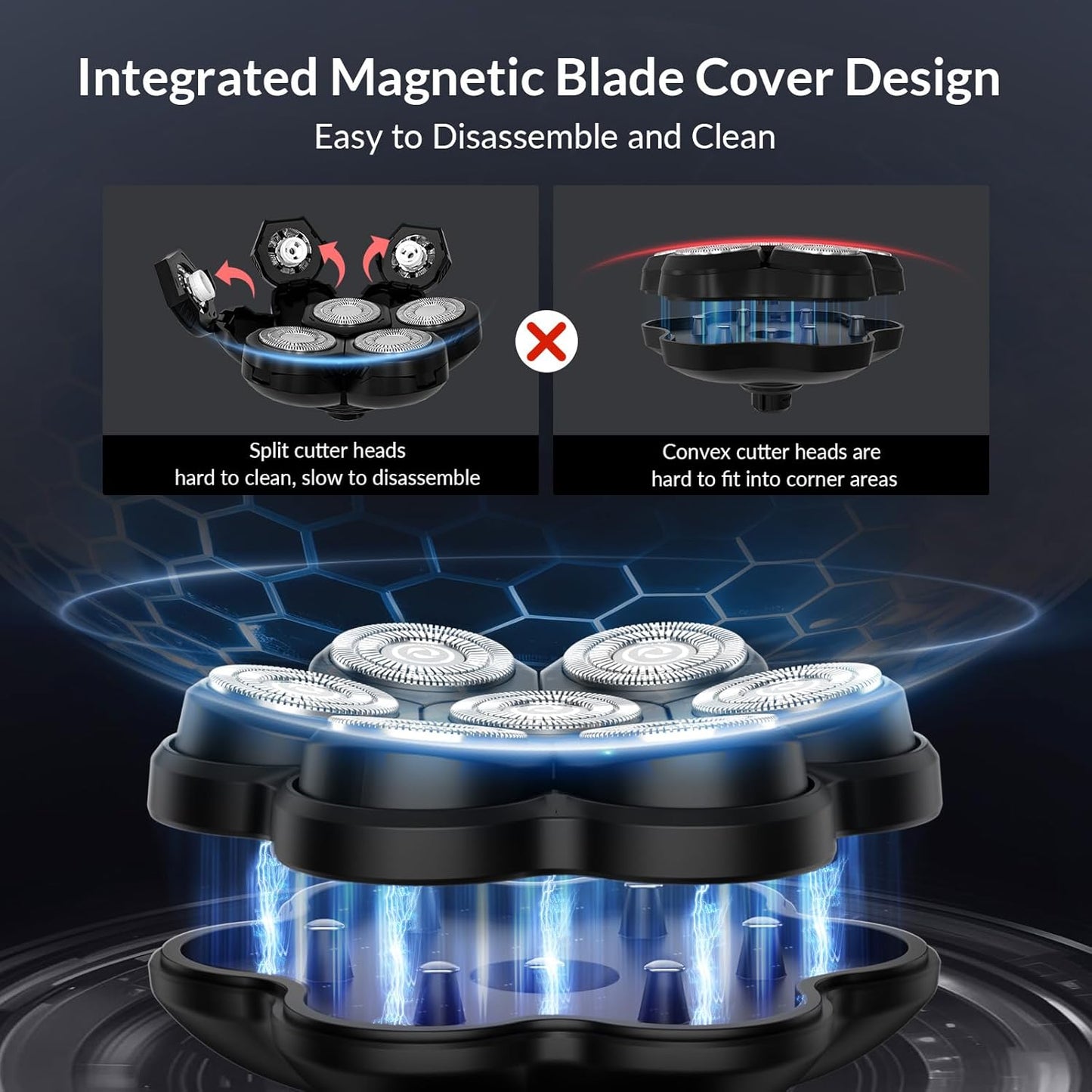 Head Shavers for Bald Men - 7D Arc Magnetic Detachable Electric Razor, Waterproof Wet Dry 5-in-1 Electric Shaving & Grooming Kit, LED Display Rechargeable Head & Body Hair Shaver, Black