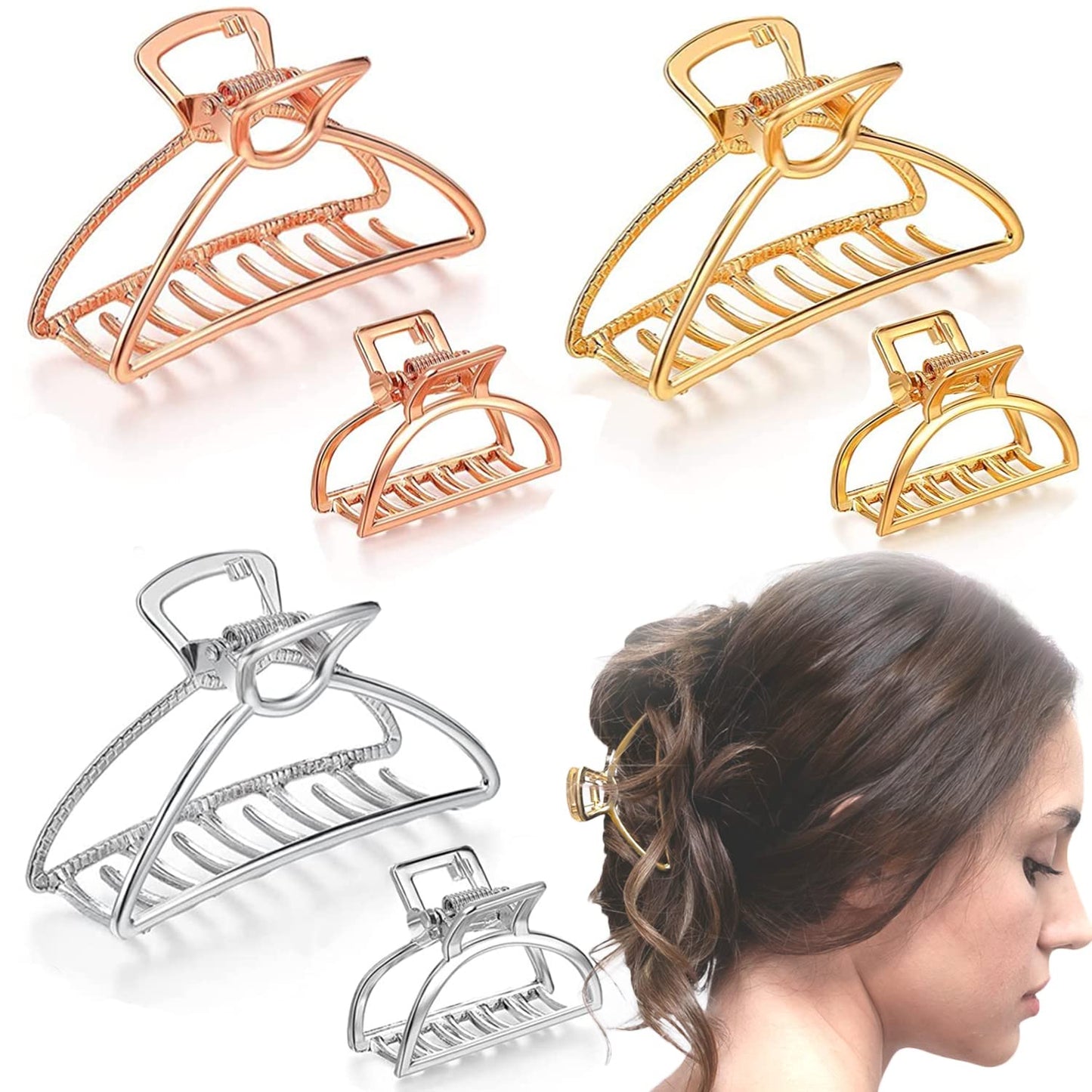 6 Packs Metal Hair Claw Clips, Lady Thick Hair Catch Barrette, Large&Mini Non-slip Hair Jaw Clamp Clips Styling Fashion Accessories for Women Girls