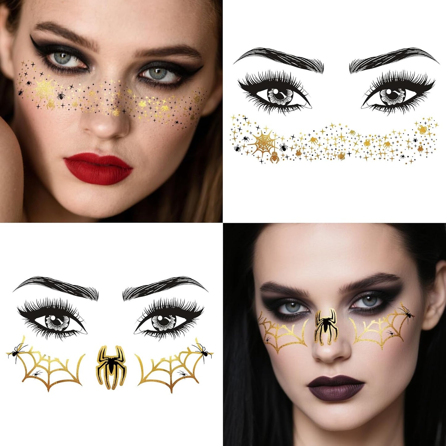 12 Sheets Halloween Face Temporary Tattoo, Ghost Skull Witch Bat Spider Pumpkin Rose Waterproof Fake Tattoos Face Makeup Freckles Patches For Women Girls Halloween Festival Party Supply