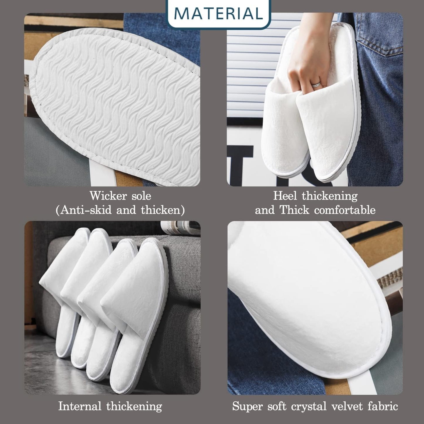 6-10 Pairs Spa Slippers, Non Slip Disposable Slippers For Guest, Washable Reusable, Which Can Be Used As Women Men, House, Indoor, Bathroom, Bedroom, Hotel, Bride Slippers