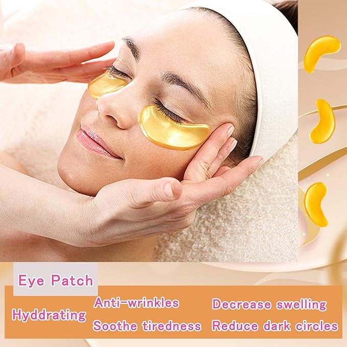 40 Pairs Eye Mask & Lip Mask, Moisturizing Lip Masks, 24K Gold Gel Crystal Collagen Under Eye Patches for Dark Circles, Wrinkles, Eye Bags and Fine Lines