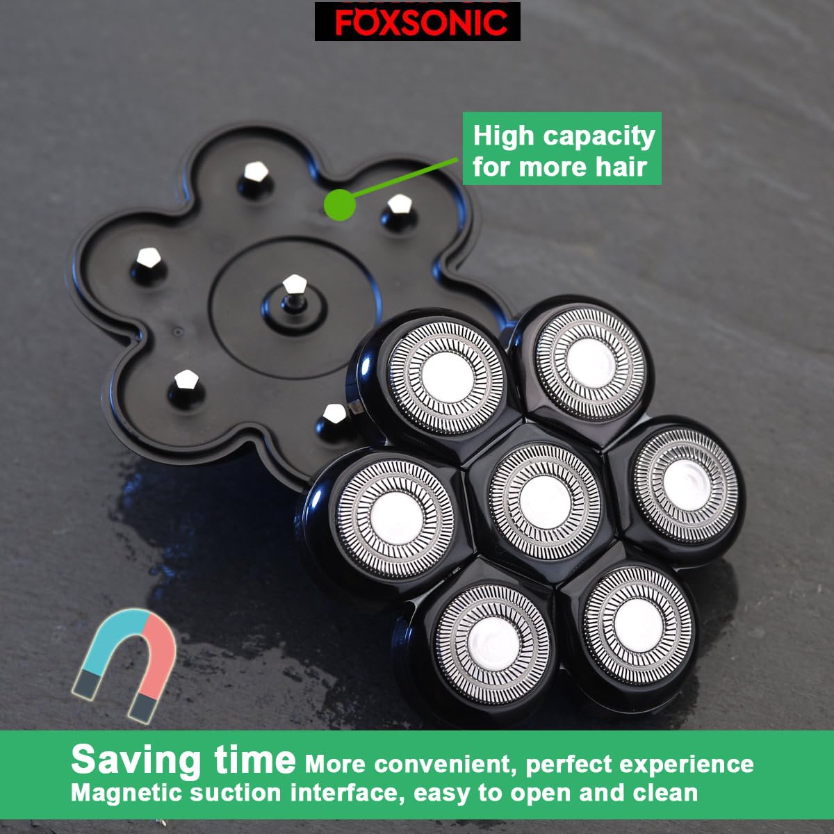 Universal Magnetic 7 Blades Head Shaver Replacement Blades Compatible with Wyklaus SHPAVVER Head Shaver and Other Brands Head Shaver (CX7 BLACK)