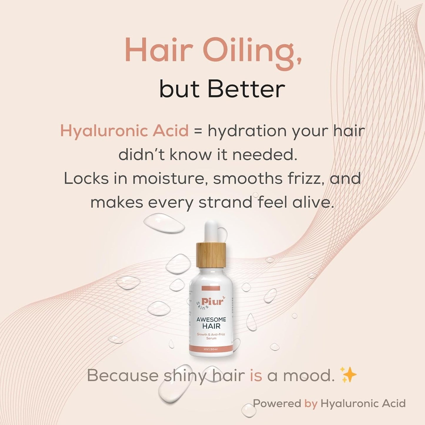 Piur Skins Awesome Hair Growth Serum with Organic Oils & Hyaluronic Acid - Natural Scalp Nourishment for Thicker, Stronger Hair - 30ml, White