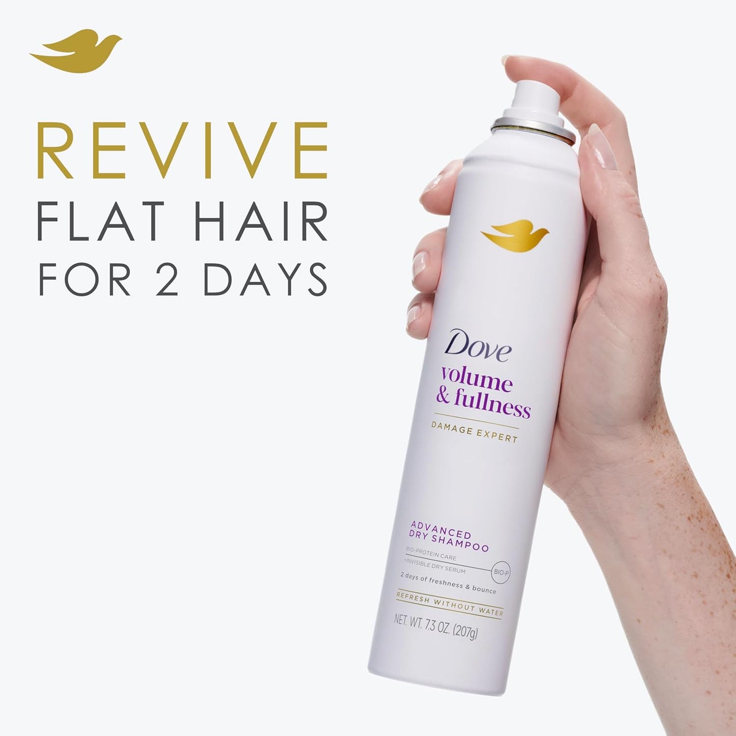 Dove Advanced Advanced Dry Shampoo Volume & Fullness Refresh & Revive Flat Hair Without Water for 2 Days of Freshness & Bounce 7.3 oz
