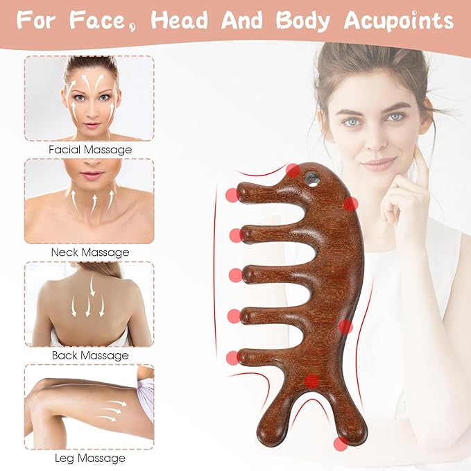 Wooden Scalp Massager, Hair Growth Comb for Scalp Gua Sha, Wood Head Massager with Wide Tooth for Hair Care, Wooden Scalp Comb Loc Comb for Women Men, Handmade Head Massage Tool