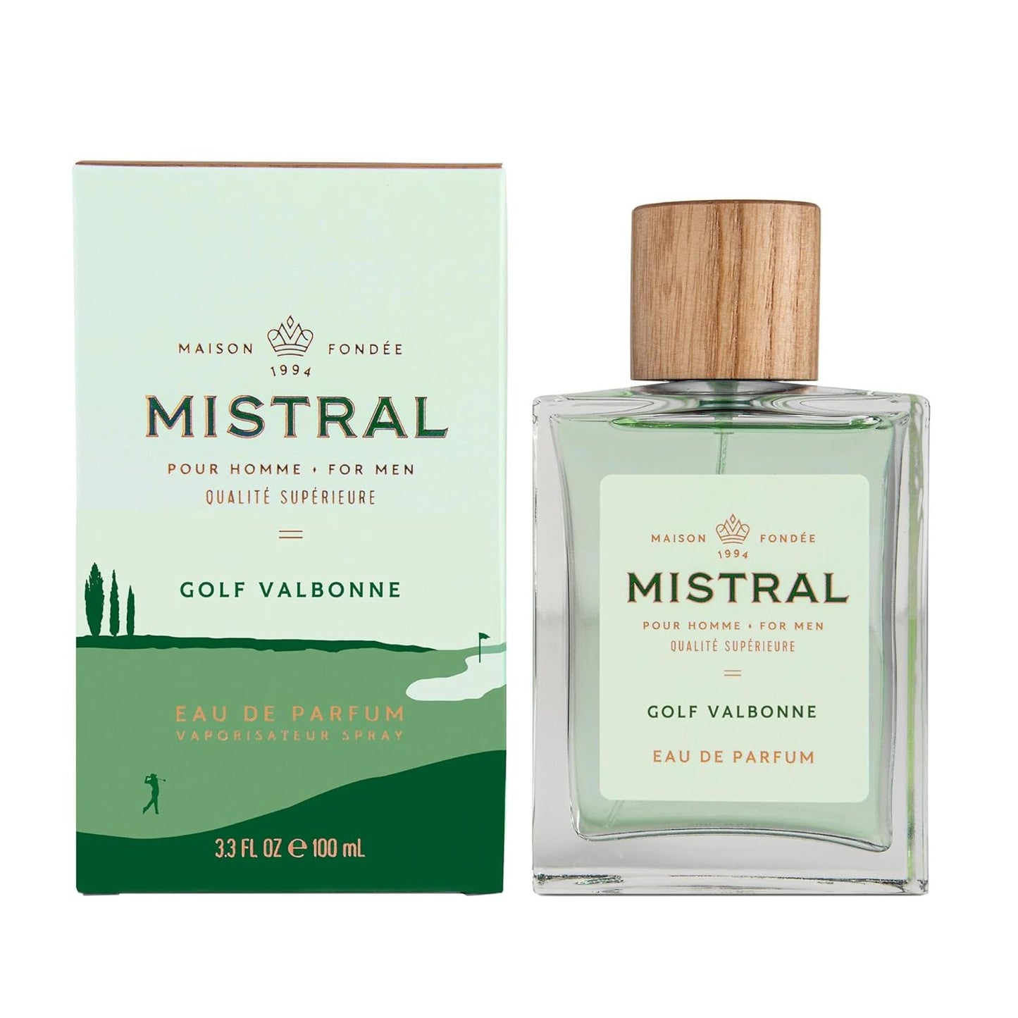 Mistral Men's Cologne - Golf Valbonne Eau de Parfum Spray | Long-Lasting Fresh Green & Citrus Fragrance with Bergamot, Mint & Moss | Cruelty-Free French Cologne for Men | Made in France - 3.4 Oz