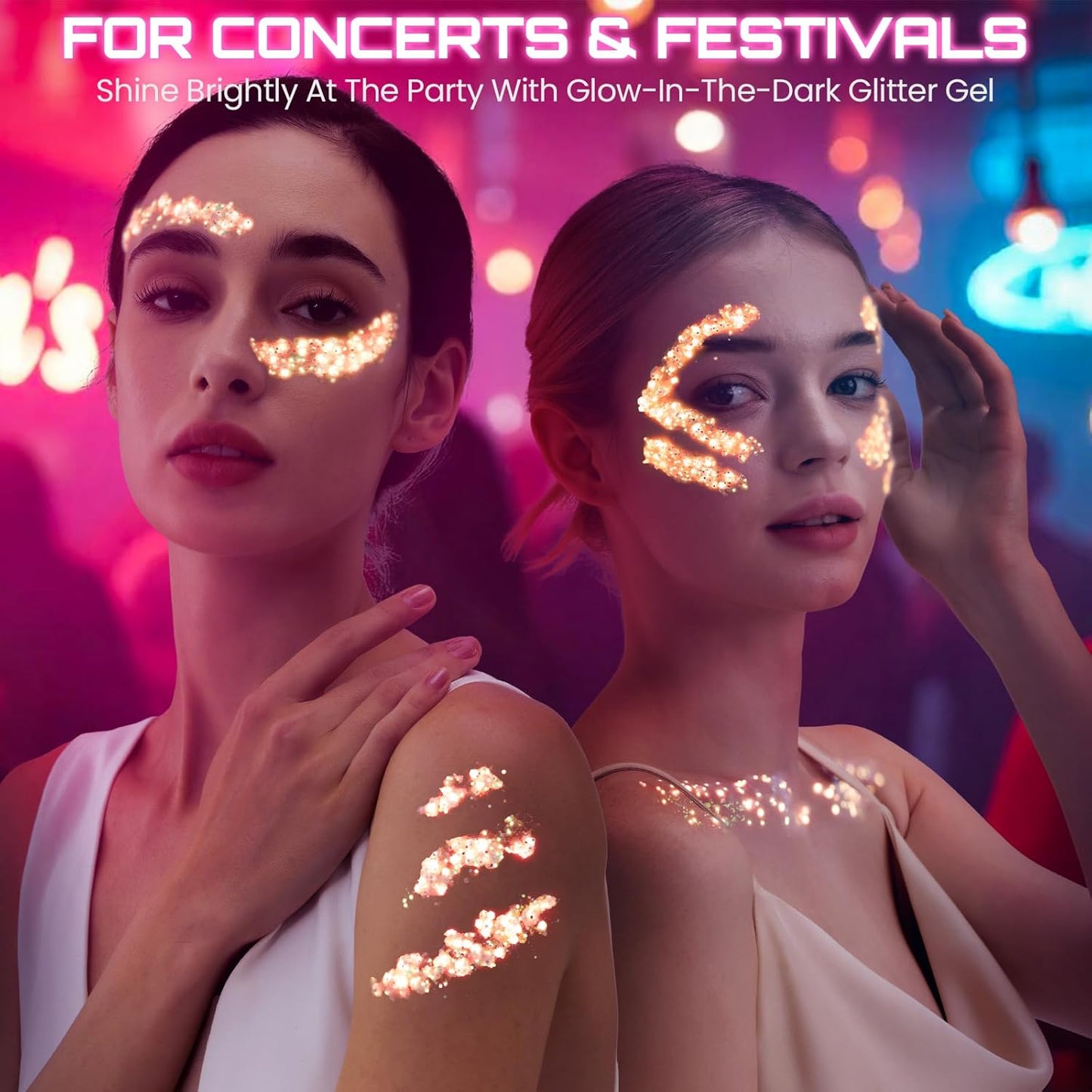 Teenitor Pink Glitter Glow in The Dark Glitter Gel, Pink Face Glitter Gel, Body Glitter Hair Glitter for UV Black Light Glow Party Raves Concerts