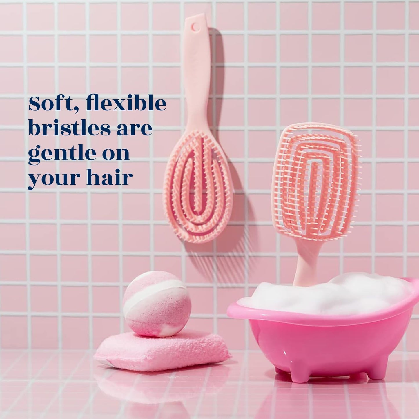 Crave Naturals FLEX DMC Detangling Brush for Thick Hair - Glide Thru Detangling Brush - Hair Brush Detangler for All Hair Types - Flexible Layers Square Paddle Hairbrush - Pink - Comfort Grip