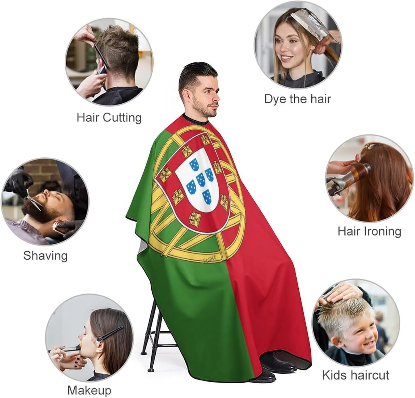 Professional Barber Cape for Adults, Waterproof Salon Haircut Capes Lightweight Haircut Apron Hair Cutting Salon Cape Gown (Portugal Flag Art, 55x66 Inch)