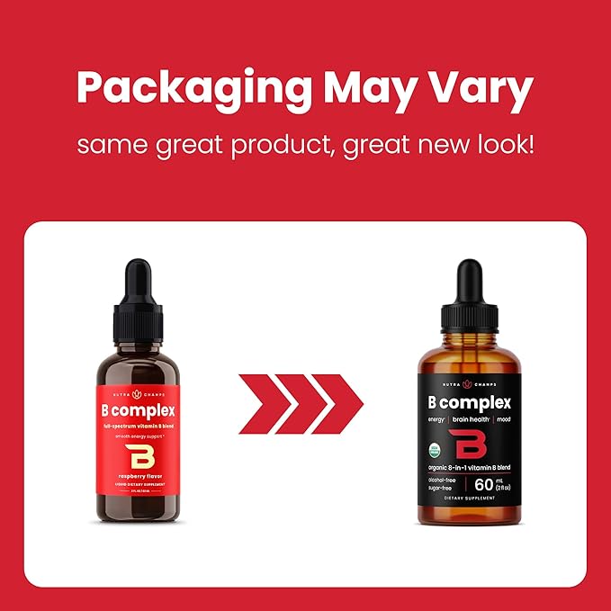 USDA Organic Vitamin B Complex Liquid Drops | B Vitamins Complex Supplement with B1, B2, B3, B6, B7, B9 & Methyl B12 Drops for Adults & Kids | Vegan Berry Flavor 2oz | 60 Servings / 2 Month Supply
