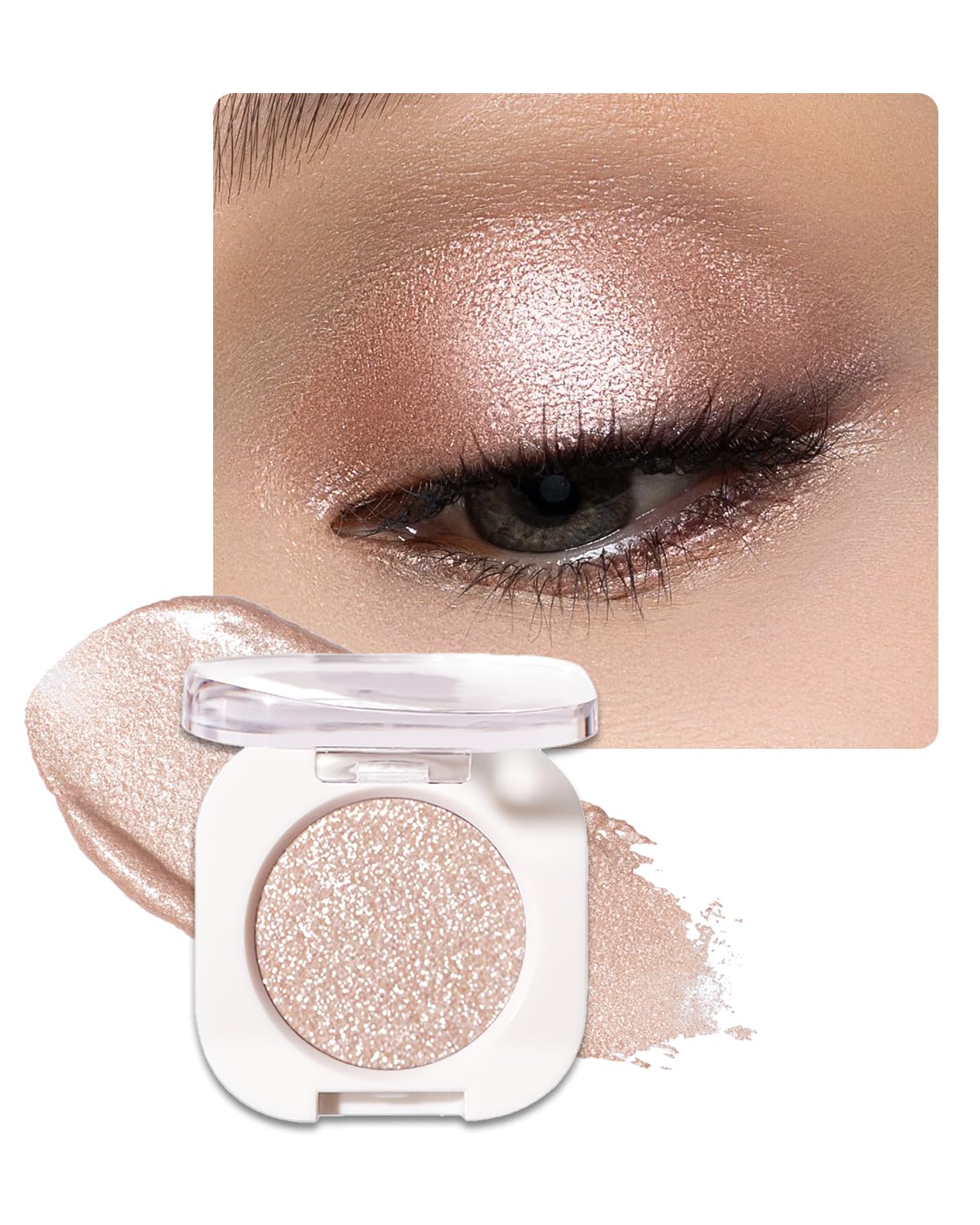 Glitter Shimmer Eye Shadow, Pigmented, Soft, Smooth Formula, Blendable Sparkly Eyeshadow Makeup, Long-lasting Metallic and Shimmer Finish, Pearl Champagne