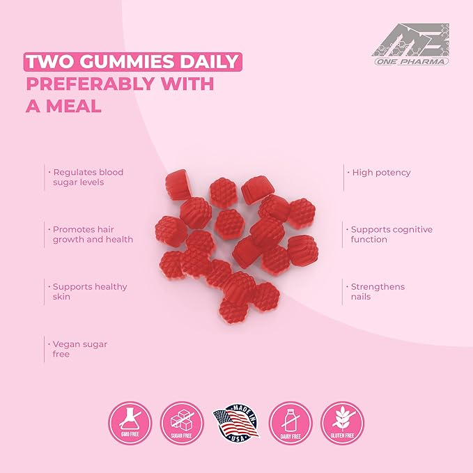 MB One Biotin Gummies-High Potency-Healthy Hair, Skin and Nails Strengthening, Vitamin B7, (10000 Mcg) Non-GMO, Pectin Plant Based, for Kids and Adult, Strawberry Natural Flavor 2 Pack
