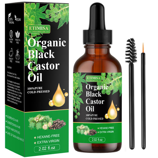Organic Black Castor Oil,100% Pure Natural ,Cold Pressed, Glass Bottles, Hair,Eyebrow Care, Skin Care, Castor Oil for Body & Carrier Oil