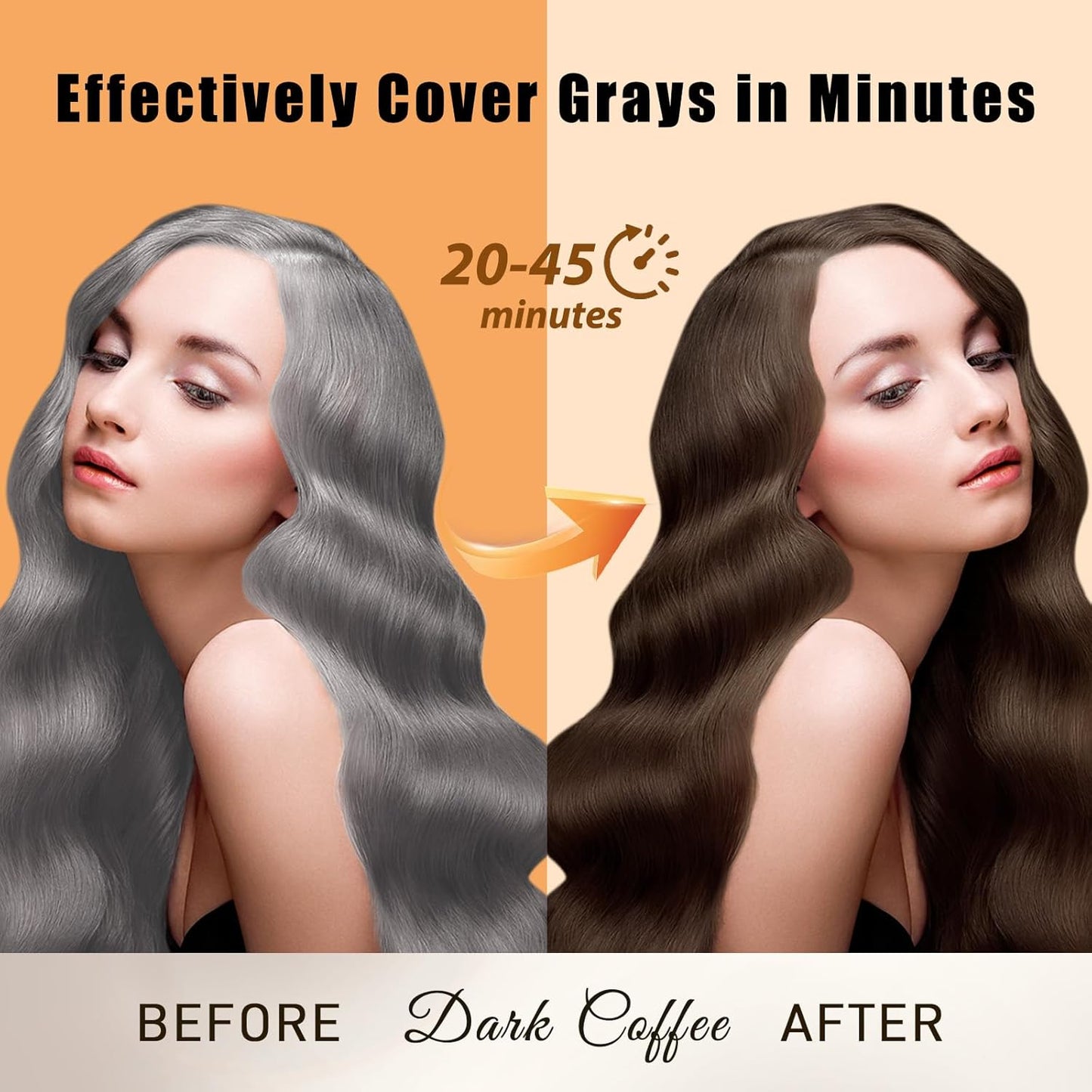 Hair Dye Shampoo 3 in 1, Long-Lasting Gray Hair Coverage, Natural Dark Coffee Hair Color Shampoo with Herbal Ingredients, Easy Application Shampoo Para Canas for Women Men 16.9 Fl Oz