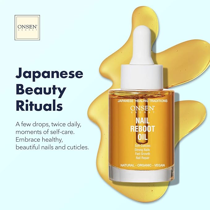 Onsen Secret Nail & Cuticle Repair Oil (30ml) - Dry Oil Formula - Japanese Tsubaki, Tea Tree & Jojoba - Strengthens Nails, Repairs Cuticles, Hydrates Skin & Hair - Natural & Vegan