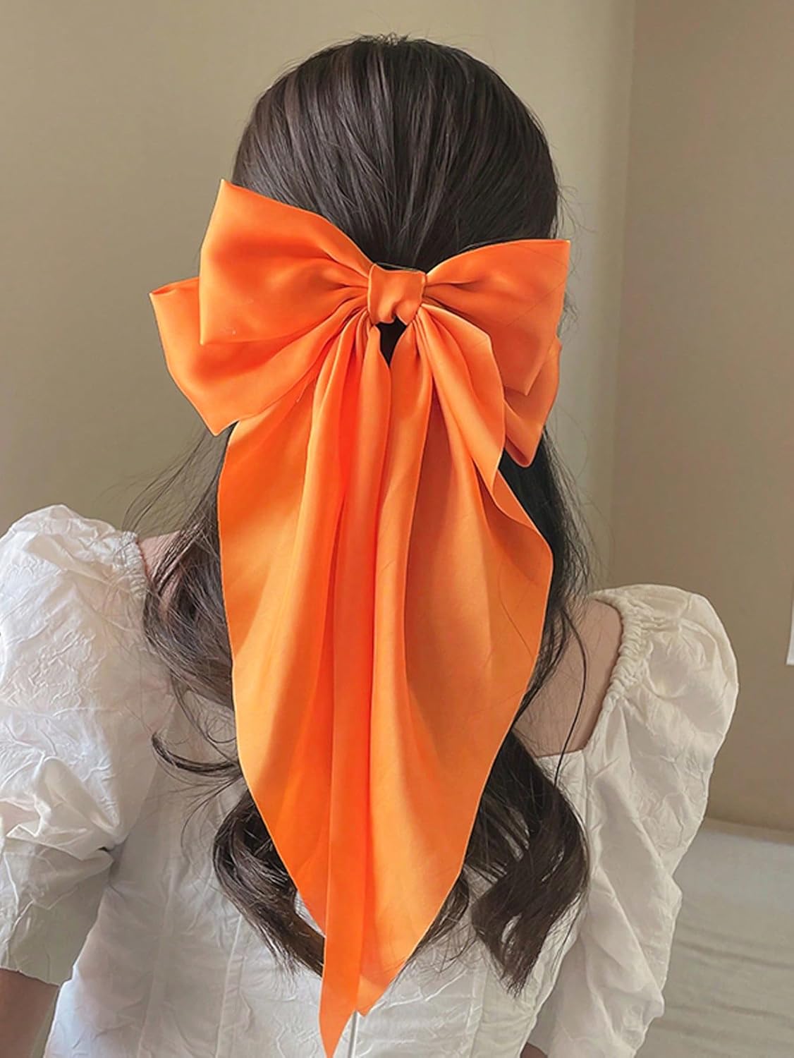 Ayesha Orange Hair Bows for Women,Big Satin Hair Bows Clips Orange Hair Accessories for Halloween Women Girls