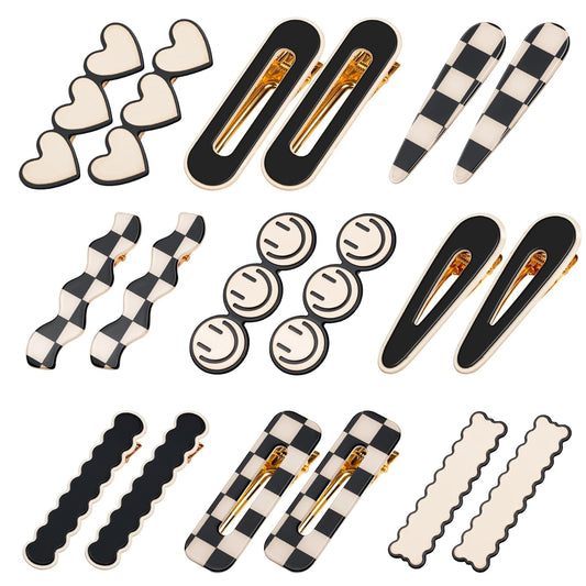 Gingbiss 18 Pcs Hair Clips for Women Girls, Black White Checker Cute Hair Barrettes with Storage Box, No Bend Korean Styling Minimalist Hair Accessories, Gift for Women Girls