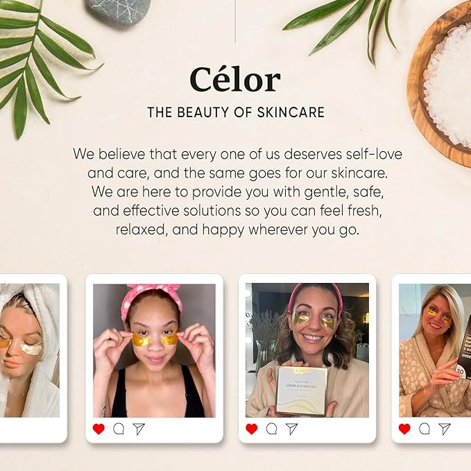 CÉLOR Under Eye Patches Premium - Golden Under Eye Mask Enriched with Hyaluronic Acid, Caffeine, Tea Tree & Collagen, under eye Patches for Women & Men (7 Pairs)