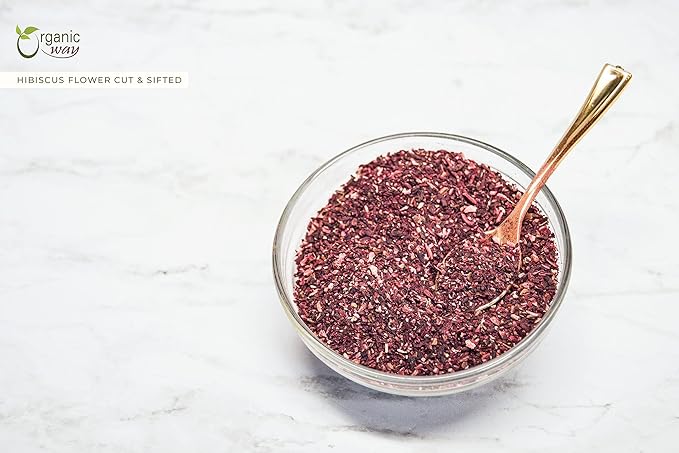 Organic Way Dried Hibiscus Flower Cut & Sifted (Hibiscus rosa-sinensis) | Herbal Tea - Organic & Kosher Certified | Raw, Vegan, Non GMO & Gluten Free | USDA Certified | Origin - India (1/4LBS / 4Oz)