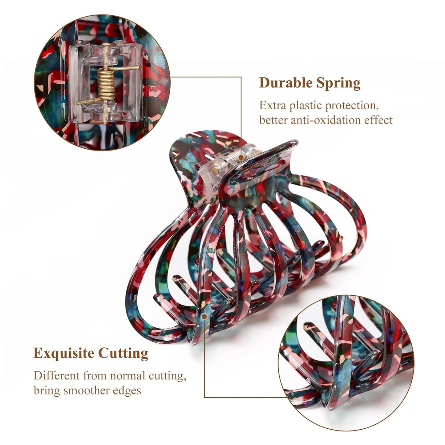 Shinowa Hair Clips, 2-Pack Bohemian Tortoise Shell Hair Claw Clips Strong Hold Big Hair Jaw Clips for Thick Hair, Hair Accessories for Women Girls, Colorful + Pink