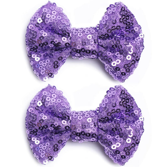 KISZU 3 Inch Glitter Hair Bows Clips, Sparkling Sequin Little Bow HairPins for Baby Girls Children Teens and Women (Light Purple)