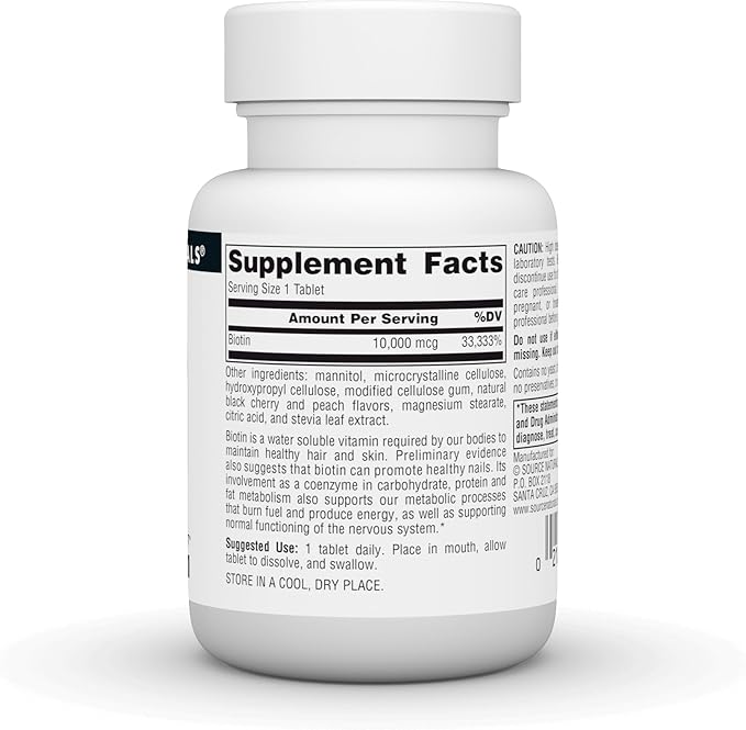 Source Naturals Biotin Fast Melt, Hair Skin and Nail Support*, 10,000 mg - 120 Fast Melt Tablets