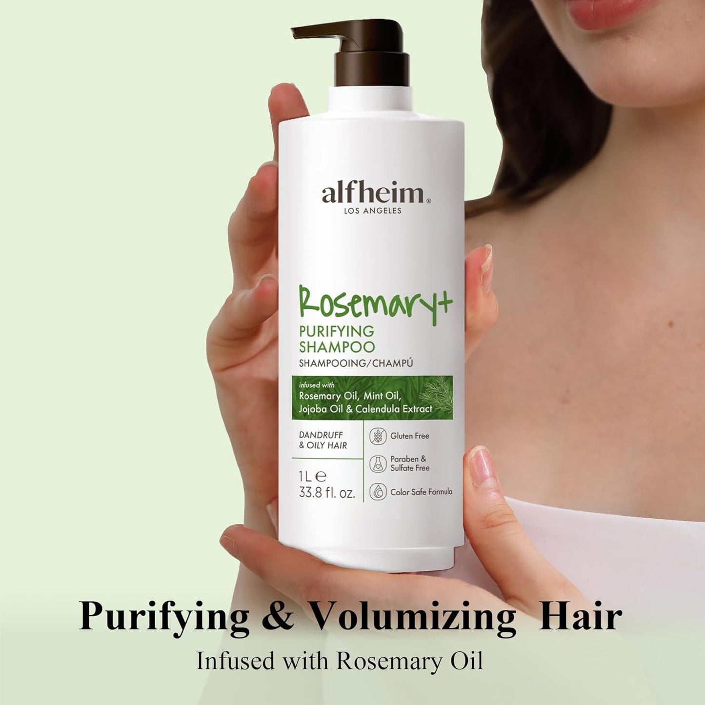 ALFHEIM Rosemary+ Purifying Shampoo – Clarifying Cleanse for Oily & Fine Hair with Rosemary, Peppermint & Jojoba Oils – Deep Scalp Refresh – Sulfate-Free, Cruelty-Free – 33.8 oz / 1000 ml